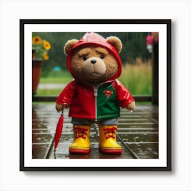 Teddy Ted In The Rain Art Print