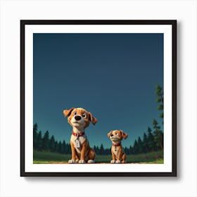 3d Animation Style A Lost Dog In The Forest Looking At The Sky 0 Art Print