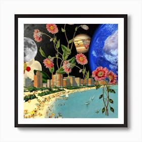 Beach With A View Collage Square Art Print