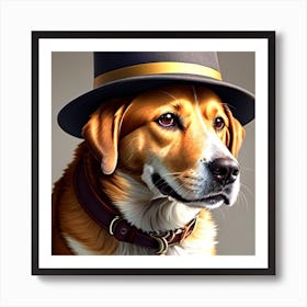 Portrait Of A Dog In A Top Hat Art Print