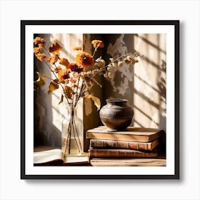 Old Books And Flowers Art Print