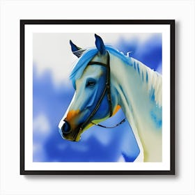 Blue Horse With Bridle Art Print
