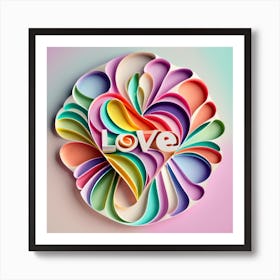 3d Paper Heart With The Word Love Art Print