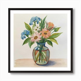 Watercolor Flowers In A Vase Art Print