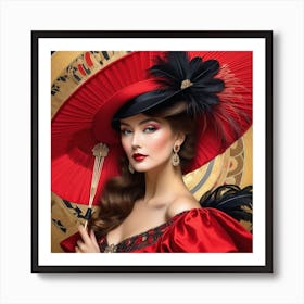 Victorian Woman In Red Hat 19 Art Print