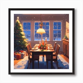Decorated Christmas Table In Living Room Acrylic Painting Trending On Pixiv Fanbox Palette Knife Art Print