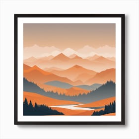 Misty mountains background in orange tone 48 Art Print