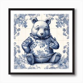 Winnie The Pooh Delft Tile Illustration 3 Art Print
