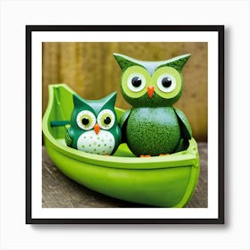 Two Owls In A Pea Green Boat Art Print