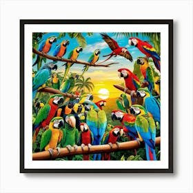 Parrots In The Jungle Art Print