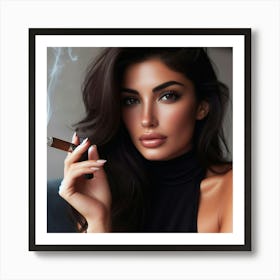 Beautiful Woman Smoking A Cigar Art Print