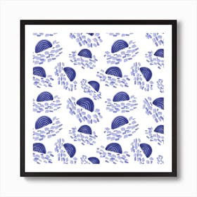 Confetti Rainbows Navy Blue Art Print