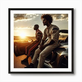 Two Men Sitting On A Sports Car Art Print