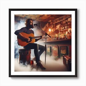 Man playing Acoustic Guitar In A Bar Art Print