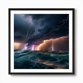 Lightning Storm Over The Ocean 1 Art Print