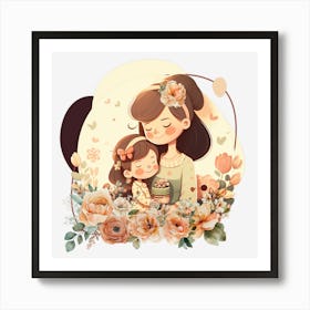 Mom And Baby Clipart.Mother's Day. The perfect gift. The special gift. A distinctive work of art that expresses love and affection for the mother. Give it as a gift to the mother.2 Art Print