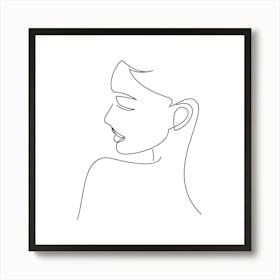 Profile Of A Woman.Continuous line drawing of a woman, Scandinavian wall art, fine art print. Art Print