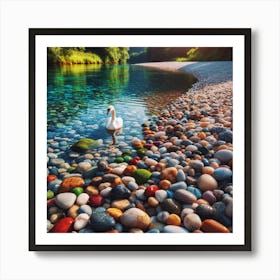 Swan In The River Art Print