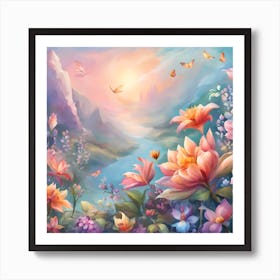 Lotus Flowers In The Garden Art Print