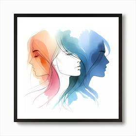 Watercolor Portrait Of Three Women Art Print