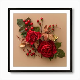 Red Roses And Berries Art Print