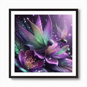 Purple Flowers With Butterflies Art Print