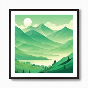 Misty mountains background in green tone 140 Art Print