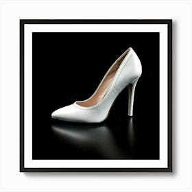 Firefly White, Ladies Shoe, Black Background, Minimalistic, Elegant, Fashion, Stylish, Monochrome, Art Print