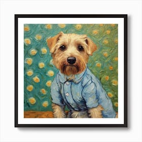 Dog In Blue Shirt Custom Pet Portrait Van Gogh Art Print