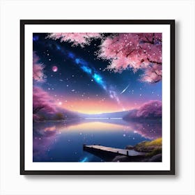 Cherry Blossoms At Night 8 Art Print