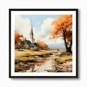 Church In Autumn Art Print