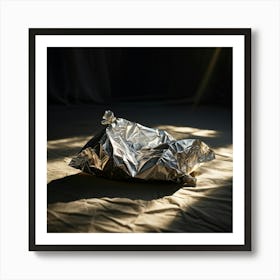 Crumpled Plastic Wrapper Foreground Contrasting Against A Pristine Dark Background Focus On Texture (5) Art Print