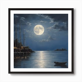 Full Moon Over The Sea Art Print