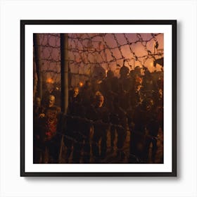 Zombies In A Barbed Wire Fence Art Print