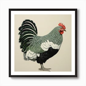 Ohara Koson Inspired Bird Painting Chicken 8 Square Art Print