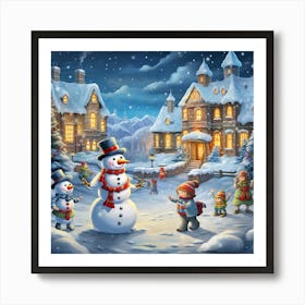 Snowman Village 1 Art Print