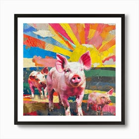 Rainbow Patchwork Pig Collage 1 Art Print