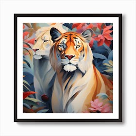 Tiger And Flower Art Print