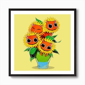 Sunflower Cat Square Art Print