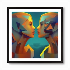 AI-Generated Cubist Portrait of two women Art Print