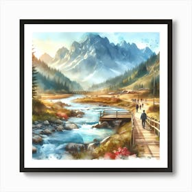 Watercolor Of Mountain Landscape 1 Art Print