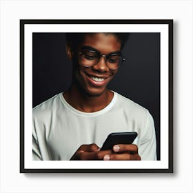 Happy Young Man Using Smartphone Art Print