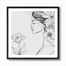 Drawing Of A Woman With Flowers Art Print