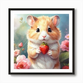 Hamster With Strawberry Art Print