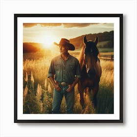 Cowboy And Horse Art Print