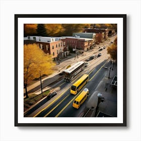 Transit Tracking School Journey Bus Stop Drone Route Dropped Community Day Small Wheel N Art Print