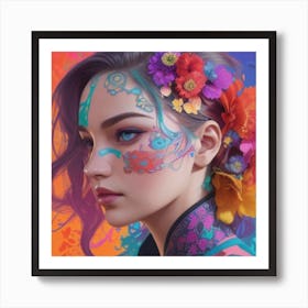 Asian Girl With Flowers Poster