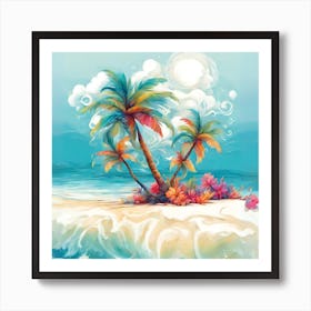 Palm Trees On The Beach Art Print