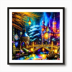 Disney Castle At Night Art Print