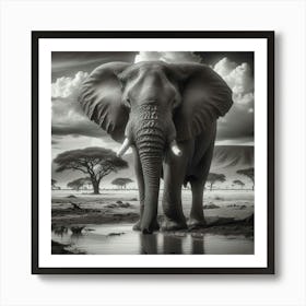 Elephant In The Savannah 1 Art Print